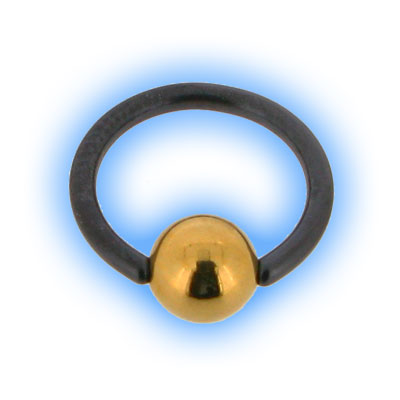 Black PVD Titanium Ball Closure Ring, BCR with Gold Plated Ball